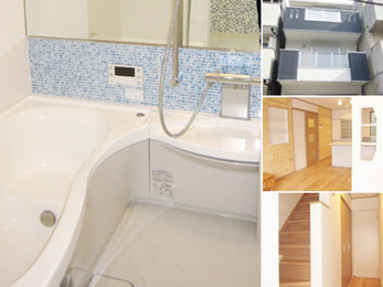 お風呂のイメージに合わせて壁には職人さんに配色を考えてタイルを貼っていただきました。